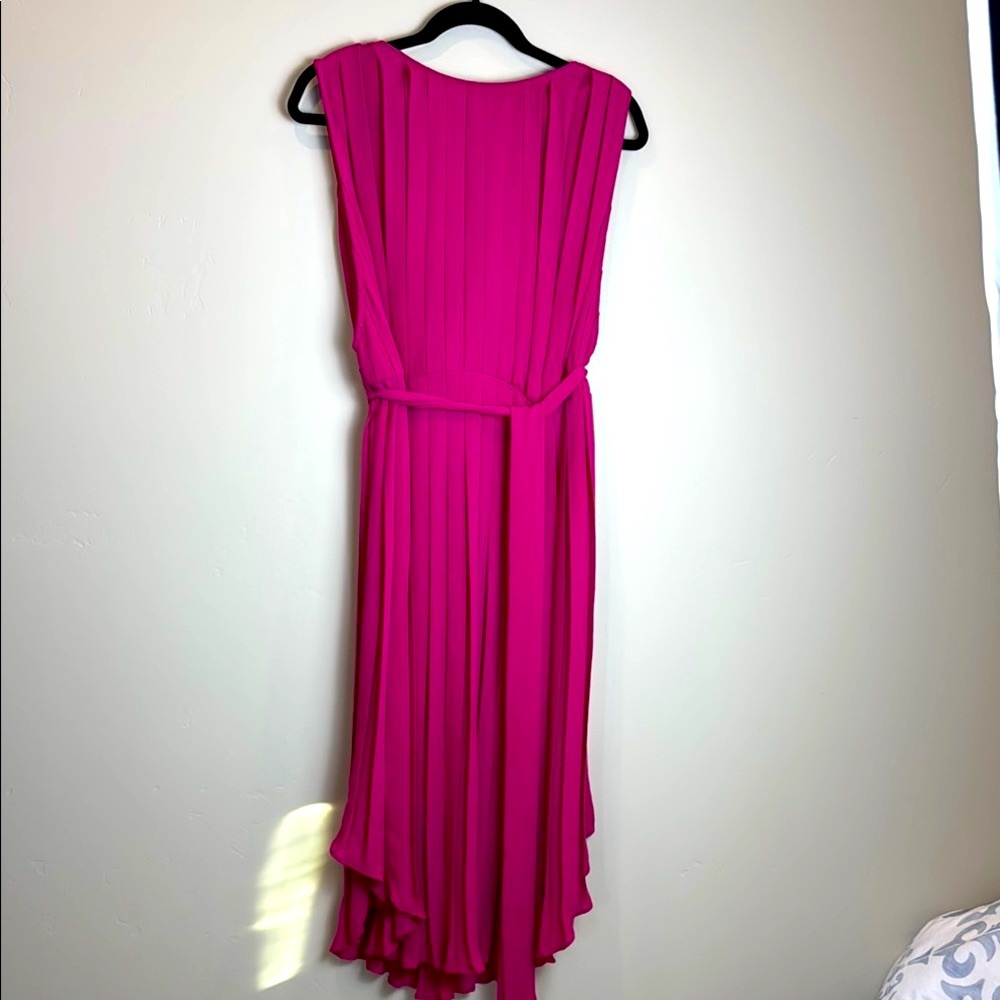 Fame and Partners Pink Pleated Asymmetrical Dress with slip.